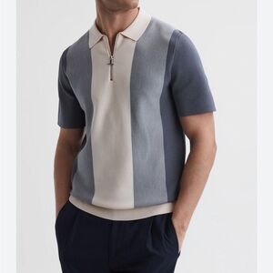 Alfani Men's Polo Shirt with Navy, Light Blue, and Gray Panels